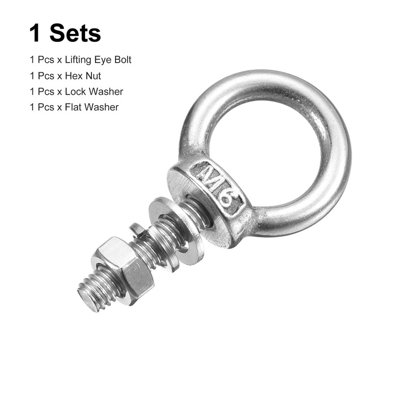 sourcing map Lifting Eye Bolt, 1 Set M6 x 20mm