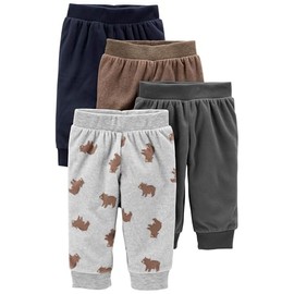 Simple Joys by Carter's Baby 4-Pack Fleece Pants, Brown/Dark Grey/Light Grey Bear Print/Navy, 3-6 Months