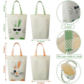 Weewooday 2 Pcs Easter Tote Bags for Kids Easter Canvas Gift Bags Bunny Ears Basket Bags for Boy Girl(Green, Orange)