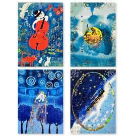 Shinzikatoh ks-pc-40001 Kenji Miyazawa Galactic Railroad Night Gauche with Cellography Glittering Postcards, Made in Japan, Set of 4