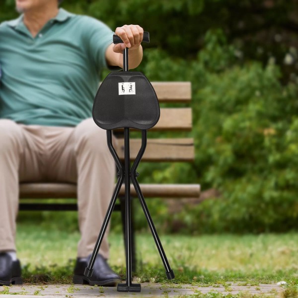 Unbranded Walking Stick with Seat Folding Cane Chair Portable Elders