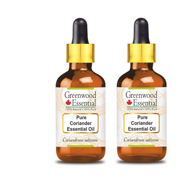 Greenwood Essential Pure Coriander Essential Oil (Coriandrum sativum) with Glass Dropper Natural Therapeutic Quality Steam Distilled (Pack of Two) 100 ml x 2 (6.76 oz)