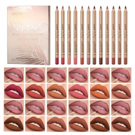 12 Colors Lip Liner Pencil Set High Pigmented Waterproof Natural Velvet Lip Makeup Soft Pencils Long-Lasting Matte Smooth Ultra Fine Lip Liners