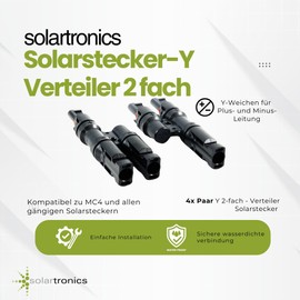 SOLARTRONICS 4 Pairs Y Connectors for Solar Cable Photovoltaic Double Splitter 1000V PV Solar Cable Connector Waterproof IP67 UV-Resistant