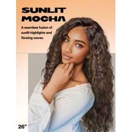 GORGIUS Brown Highlight Ocean Wave Lace Front Wigs Pre Cut Glueless Side Part Closure Wig 28 Inch Synthetic Long Wig