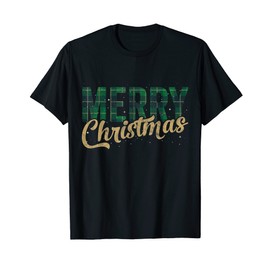 Merry Christmas Green Snowflake Plaid Gift Happy Family Xmas T-Shirt