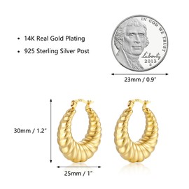 ASH'S CHOICE Creolen Ohrringe Gold Twist Damen, 14K Vergoldete Silber 925 Creolen Oval Ohrringe Kleine, Creolen Gold Chunky Knorpel Huggie Klobig Leicht Oval Gold Kreolen Kleine Damen Mädchen