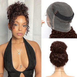 360 Chocolate Brown Lace Front Wigs Human Hair Hidden Strap Deep Wave Lace Frontal Wig Pre Plucked Drawstring 4# Wig Human Hair 200 Density HD Full Lace Front Wigs for Women (4# deep wig, 26inch)