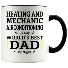 Funny Father's Day Gift For HEATING AND AIR CONDITIONING MECHANIC Dad 11oz Accent Mug, HEATING AND AIR CONDITIONING MECHANIC By Day, Dad By Night