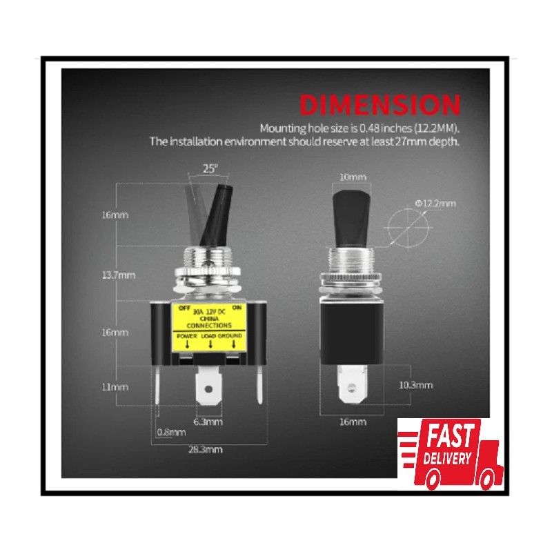 ‎DAIERTEK DaierTek 30 Amp Heavy Duty DC Toggle Switch, 12V