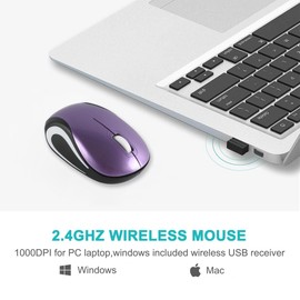 Wireless Mouse Cute Mini Computer Mouse Small Size Pocket Portable Compact Travel USB Optical Mice 3 Buttons 1000 DPI Wireless Mouse for Laptop PC Computer Notebook Kids Gift (Purple)