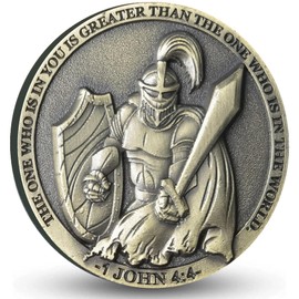 Divine Strength Warrior Christian Challenge Coin Armor Up with Faith Bible Verses Pocket Hug Token (Single Coin)