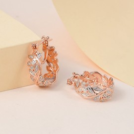TJC White Diamond Hoop Earrings In Rose Gold Plated 925 Sterling Silver for Women Clasp Pave Setting April Birthstone