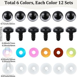 GORGECRAFT 24 Sets 6 Colors Plastic Doll Eyes 18mm Craft Amigurumi Safety Eyes Stuffed Crochet Eyes with Washers for Plush Animal Bear Doll Teddy Making Supplies Blue Yellow Pink Orange