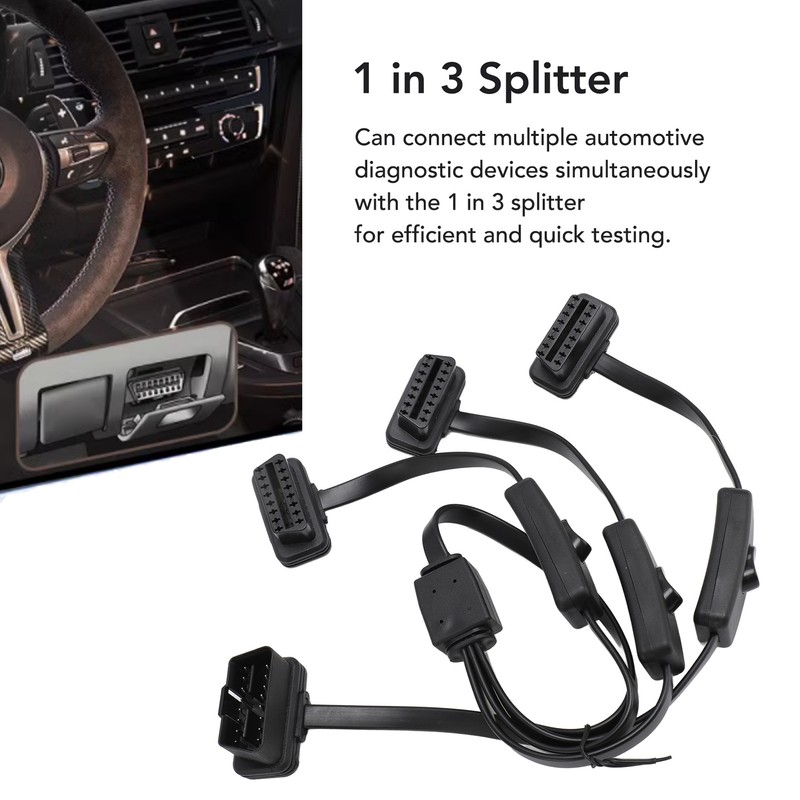 OBDII Flat Noodle Cable 16 Pin 1 in 3 Splitter