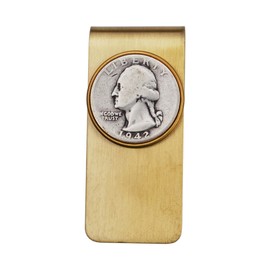 US 1942 Washington Quarter 90% Silver 25 Cent Coin Solid Brass Money Clip New - High Quality - Original Color without Any Plating