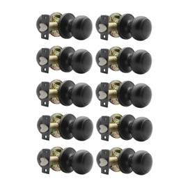 Probrico Black Door Knobs, Flat Ball Interior Doorknobs, Keyless Door Handles Locks for Hallway Closet, Passage Function, 10 Pack