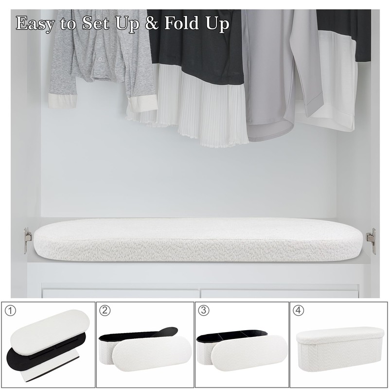 GLAXYFUR 43.3" Storage Ottoman Bench, Sherpa Foot Rest, Folding Storage