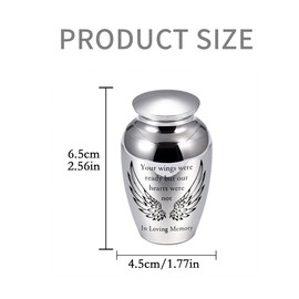 Premium Silvery Aluminum Alloy Pet Cremation Urn for Dogs and Cats Ashes - Engraved with Wings & Loving Quote - Small Size Ideal Memorial Keepsake for Miniature Pets