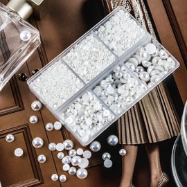 Briskbloom 3600PCS Pearl Gems, Flatback White AB Half Pearls for Crafts, Scrapbooking, Nails, Mixed Sizes 2mm-8mm, for Shoes, Tumblers, Wedding