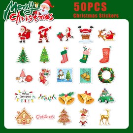 UAMLVCN Christmas Stickers, Pack of 50 Waterproof Christmas Stickers, Christmas Scrapbook Stickers - for Children, DIY Gift Decoration, Water Bottles, Notebook, Fridge