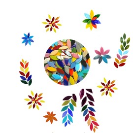 Petal Mosaic Tiles 400g/14oz, Hand-Cut Stained Flower Leaves Glass Tiles, Assorted Colors Mosaic Glass Pieces for Home Decoration or DIY Crafts