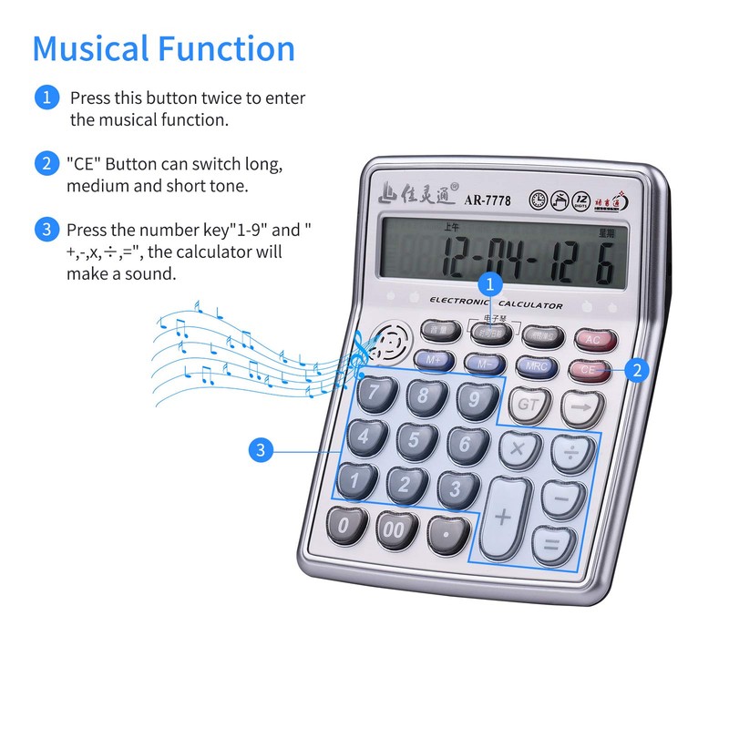HUIOP Calculators Large Display,Musical Desktop Calculator 12-Digits LCD Display Electronic