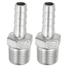 PATIKIL 304 Stainless Steel Barb Hose Fitting, 2 Pack 3/8" Hose Barb x 3/8" PT Thread Pipe Connector Adapter Quick Fittings for Bore Air Water Connecting