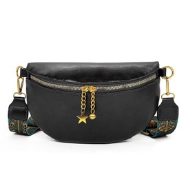 Long Keeper Crossbody Shoulder Bags - PU Leather Saddle Bags Chest Bag for Women Ladies Bum Bag with Detachable Wide Strap Elegant Travel Fanny Pack