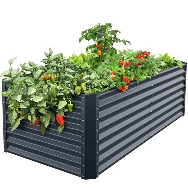 Galvanized Raised Garden Bed Box Planter for Outdoor Plants, 24" Extra Tall Metal Raised Garden Beds for Vegetables 72"X36"X24", Midnight Grey