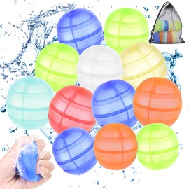 Pack of 12 Reusable Water Bombs with Mesh Bag, Reusable Self-Closing Water Bombs, Quick Filling, Summer Toy for Children and Adults, Beach, Pool Party Outdoor