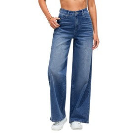 GRAPENT Trouser Jeans for Women Womens Stretch Jeans High Waisted Women’S Pants Wide Leg Trousers Women Dark Denim Jeans Women Cute Clothes Color Nightfall Blue Medium Size 8 Size 10