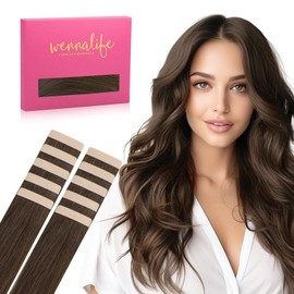 WENNALIFE Tape in Hair Extensions Human Hair Chocolate Brown Tape in Extensions, 10pcs 20g 10 inch Remy Invisible Tape Ins Straight Soft Real Human Hair