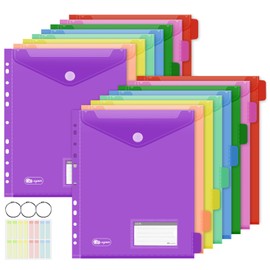 Agoer Document Folder A4 with Index, 16 [Opening Top] Document Bag A4 for Filing, 8 Colourful Document Sleeves with 11 Hole Edge, Closure, Label Pocket, Collector's Folder for School, Home, Office