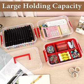 BTSKY 3-Layer Plastic Craft Storage Container with Removable Tray, Stackable Art & Craft Supply Storage Organizer Multipurpose Portable Sewing Box for Bead, Tool, Office Supplies (Red-2 Pack)