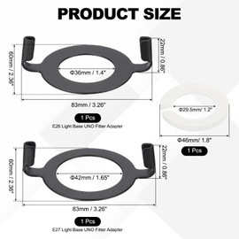 YOKIVE E27 E26 Lamp Harp Saddle Base, 1 Set 1.7"/1.4" (42mm/36mm) Lamp Harp Holder Base Lamp Harp Adapter with Non-Slip UNO Collar Ring Adapter for Threaded Base, Black