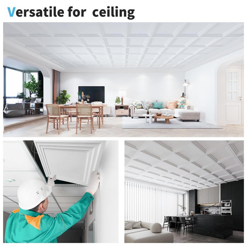 Art3d 12-Pack 24×24 Inch PVC Waterproof Drop Ceiling Tiles for