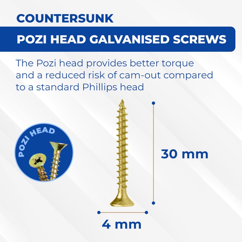 Wood Screws 30mm - Zinc Galvanised 4.0 x 30mm Screws