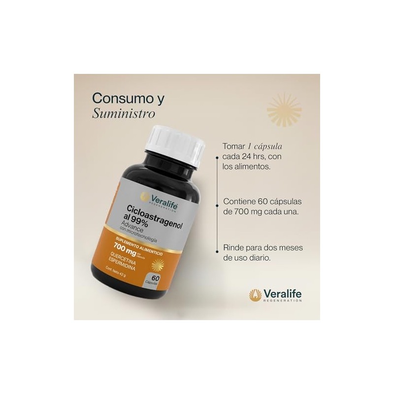 Veralife Cicloastragenol Quercetina Espermidina Capsulas Premiun Microtecnologia