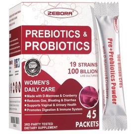 ZEBORA Women's Probiotics with Prebiotics & Cranberry - 45 Packets
