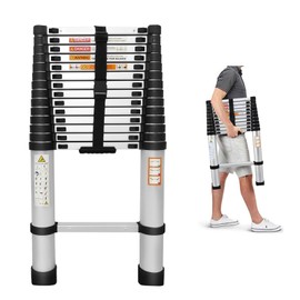 Extension Ladder Aluminum Telescoping Folding Ladder 14.4FT, 14 Steps, Adjustable Height, 330lbs Load Capacity, Safe Locks, Collapsible Ladder for Home Office DIY Projects RV Roof Repairing