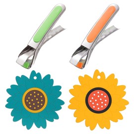 Pack of 2 Stainless Steel Kitchen Clamps and 2 Insulated Plate Mats, Kitchen Tools, Non-Slip Cutlery Clips, Cooking Accessories