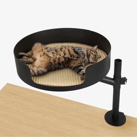 3-in-1 Cat Desk Bed, Height Adjustable Swivel Cat Perch, Metal Frame with Scratch Pad, Space Saving Design for Office Study Desk, Elevated Hammock for Indoor Kittens Study Work Companion