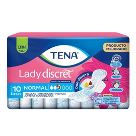 Tena Lady Tena Lady Discret Normal Toalla Para Mujer, Incontinencia Ligera Tena 10 Piezas, color, 10 count                                            