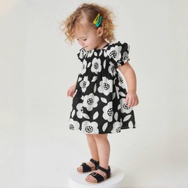 DOCOLL Toddler Girl Flower Short Sleeve Cute Spring Fall Fashion Dress Outfit Black 2T