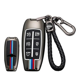ontto 6-Button Key Cover Fit for Genesis GV80 G80 G70 Keyless Entry Smart Remote Key Housing Metal Key Fob Holder Sporty Key Shell Fit for Hyundai 2021 2022 2023 Car Accessories Black