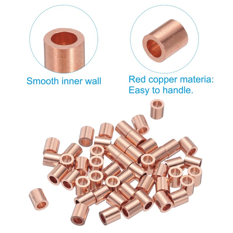 PATIKIL 1/8"/ 3mm Wire Rope Stop Sleeve, 50 Pack Copper