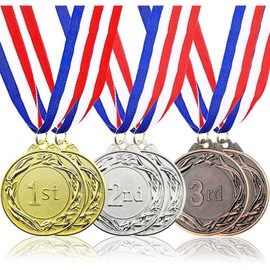 Award Medals with Ribbons in Gold, Silver, and Bronze (6 Pieces)