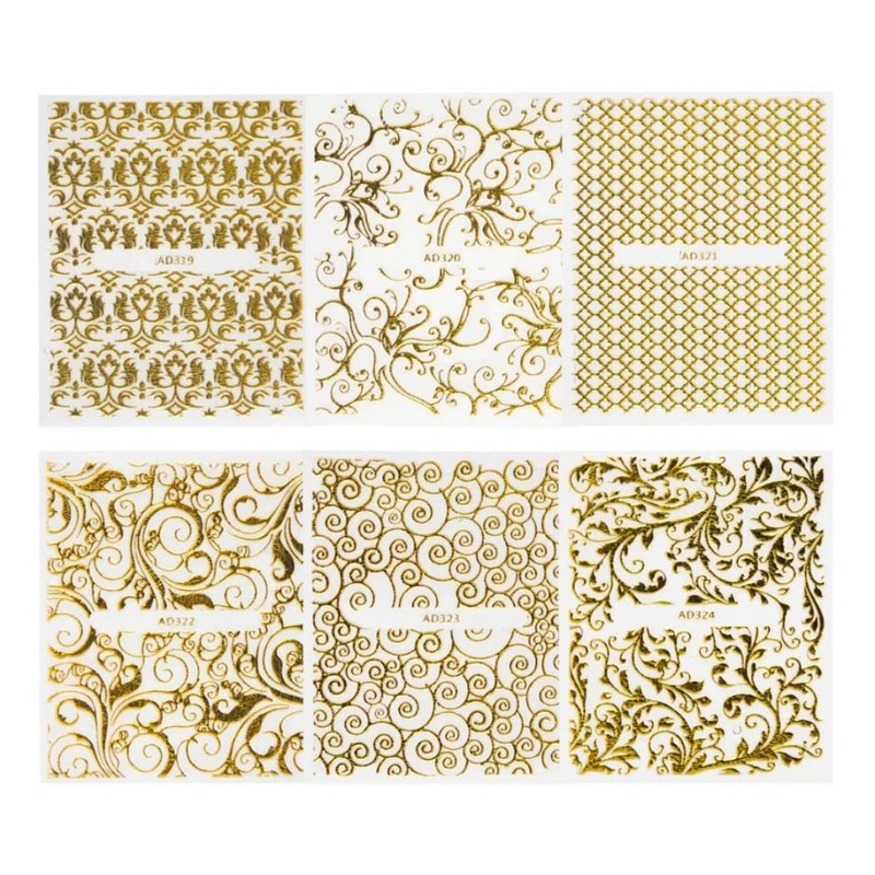 HappyHome Nail Stickers, Just Stick, Gold, Flower, Lace, Botanical, Random,