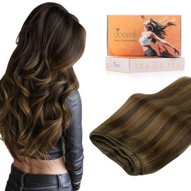 DOORES Sew in Real Hair Extensions for Women, 18 Inch 100g Balayage Light Brown to Light Chocolate Brown and Light Chestnut Brown, Sew In Bundles